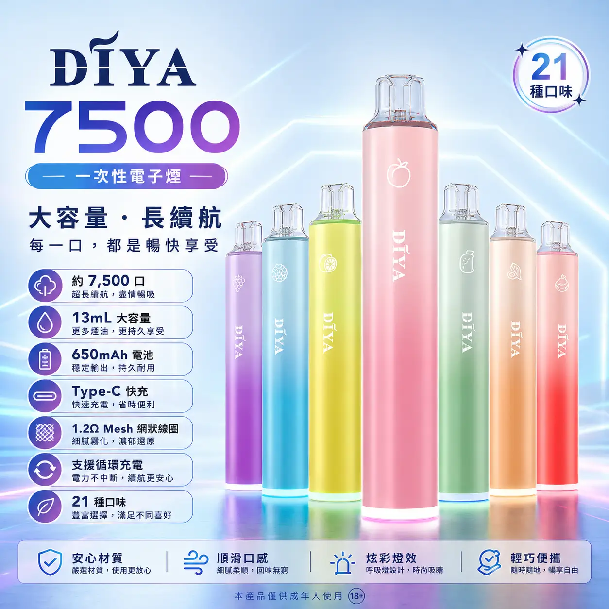 DIYA 7500 Puffs｜650mAh｜3%濃度｜珍珠芭樂